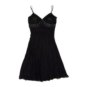 Vision Apparel Crotchet Waist Bodice Embellished Midi Blk Dress Size 6 VTG Y2K